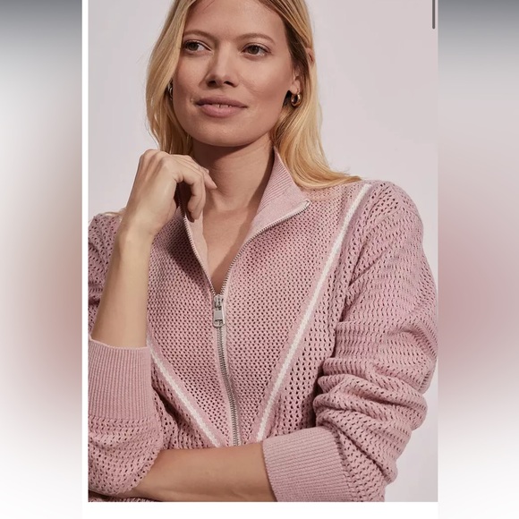Varley Women's Calva Cotton Open Knit Sweater Pink Mauve 1/2 Zip NWT - Picture 4 of 10